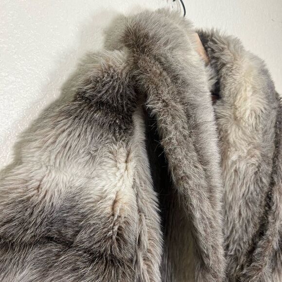 Vintage 80’s Faux Fur Coat Grey Cream White Pelted Jacket Mob Wife Size 14 - Picture 7 of 13